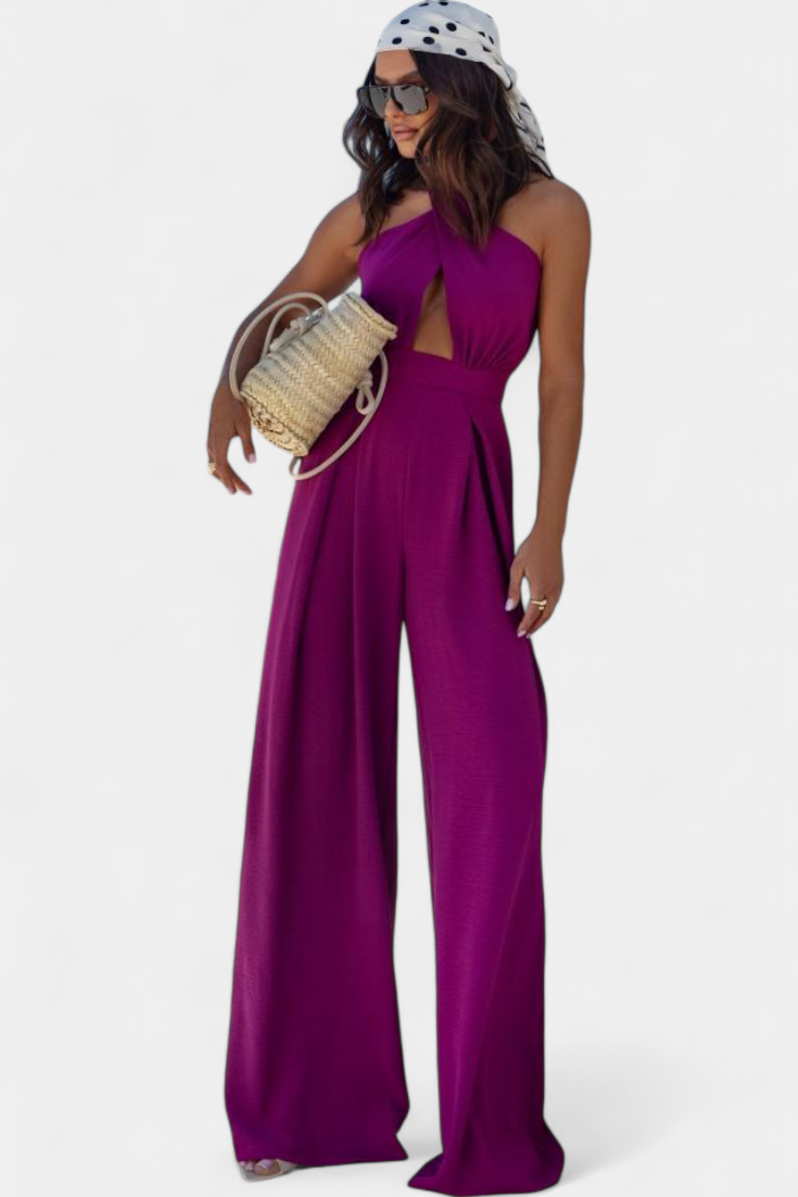 Jessica | Mono Halter Croisé sans Dos et Pantalon Large