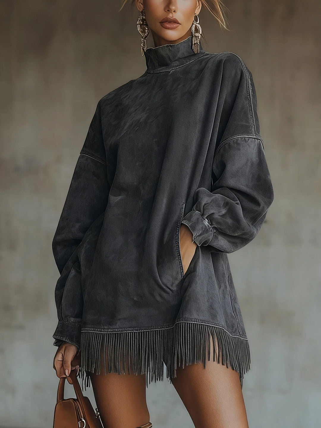 Amalia | Robe à col haut et franges