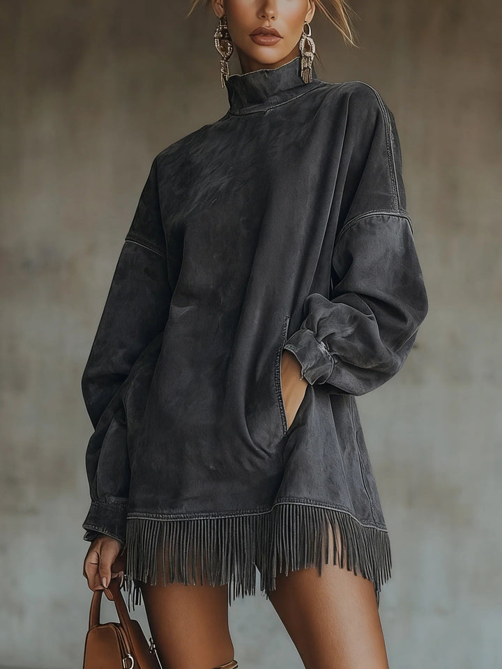 Amalia | Robe à col haut et franges