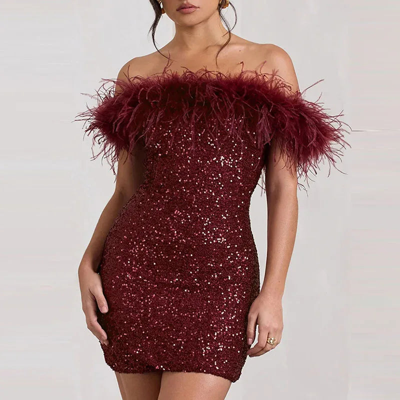 Rinna™ | Élégante robe en sequins off-shoulder