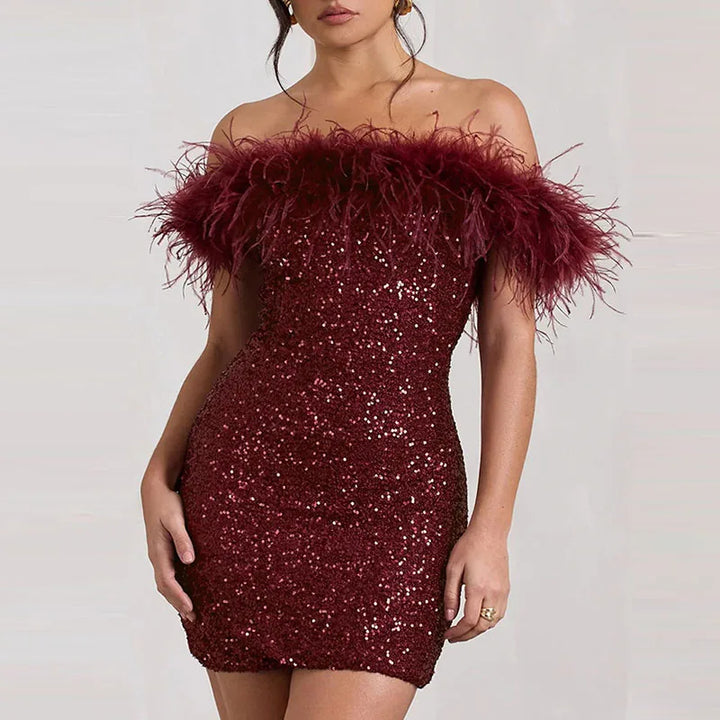 Rinna™ | Élégante robe en sequins off-shoulder