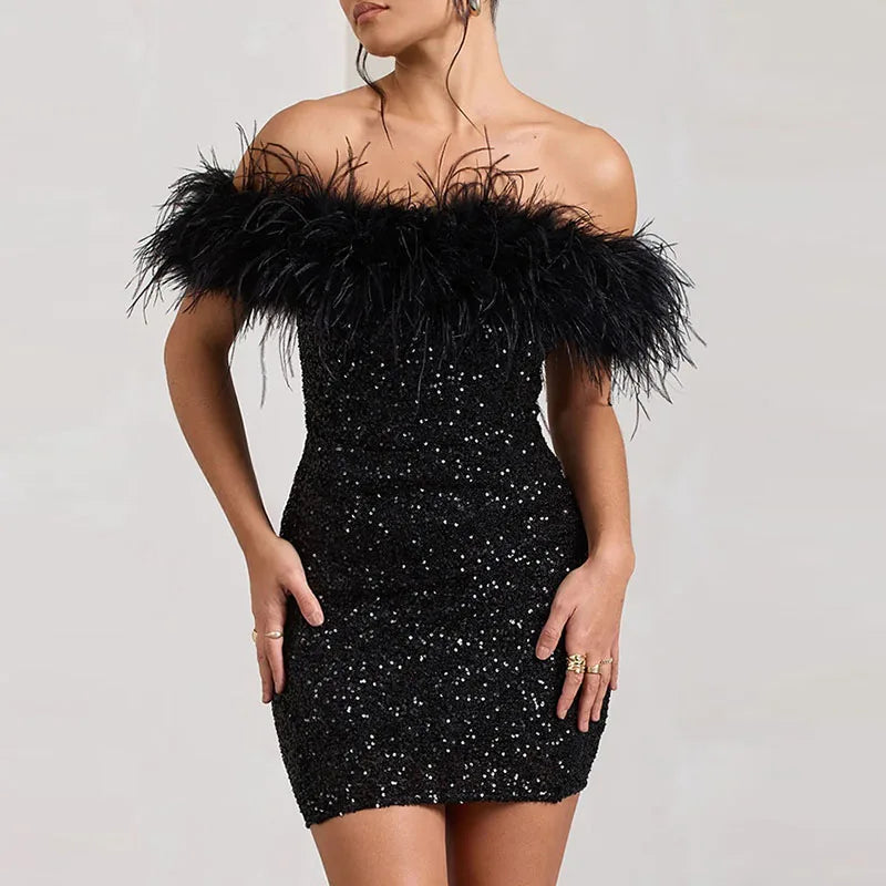 Rinna™ | Élégante robe en sequins off-shoulder