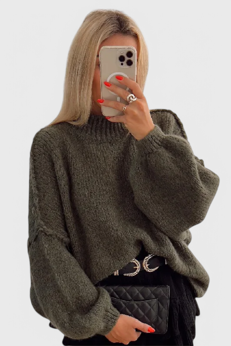 Cassia | Pull Oversized en Tricot avec Manches Bouffantes