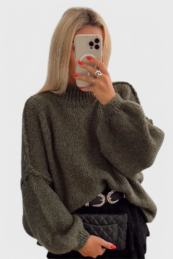 Cassia | Pull Oversized en Tricot avec Manches Bouffantes