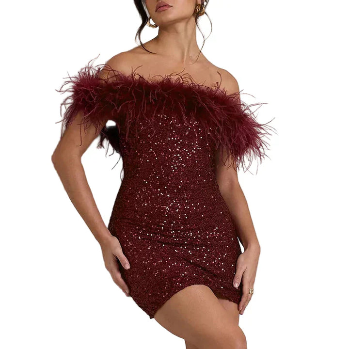 Rinna™ | Élégante robe en sequins off-shoulder