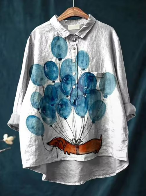 Irene | Blouse Décontractée avec Imprimé Artistique de Ballons et Chien