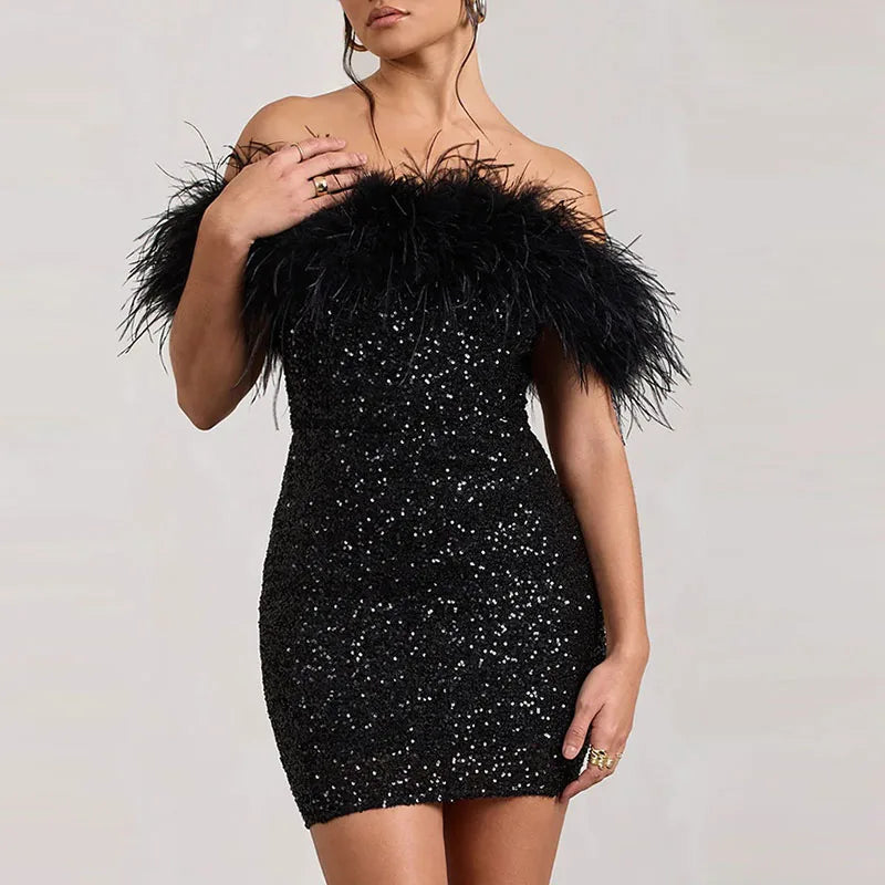 Rinna™ | Élégante robe en sequins off-shoulder