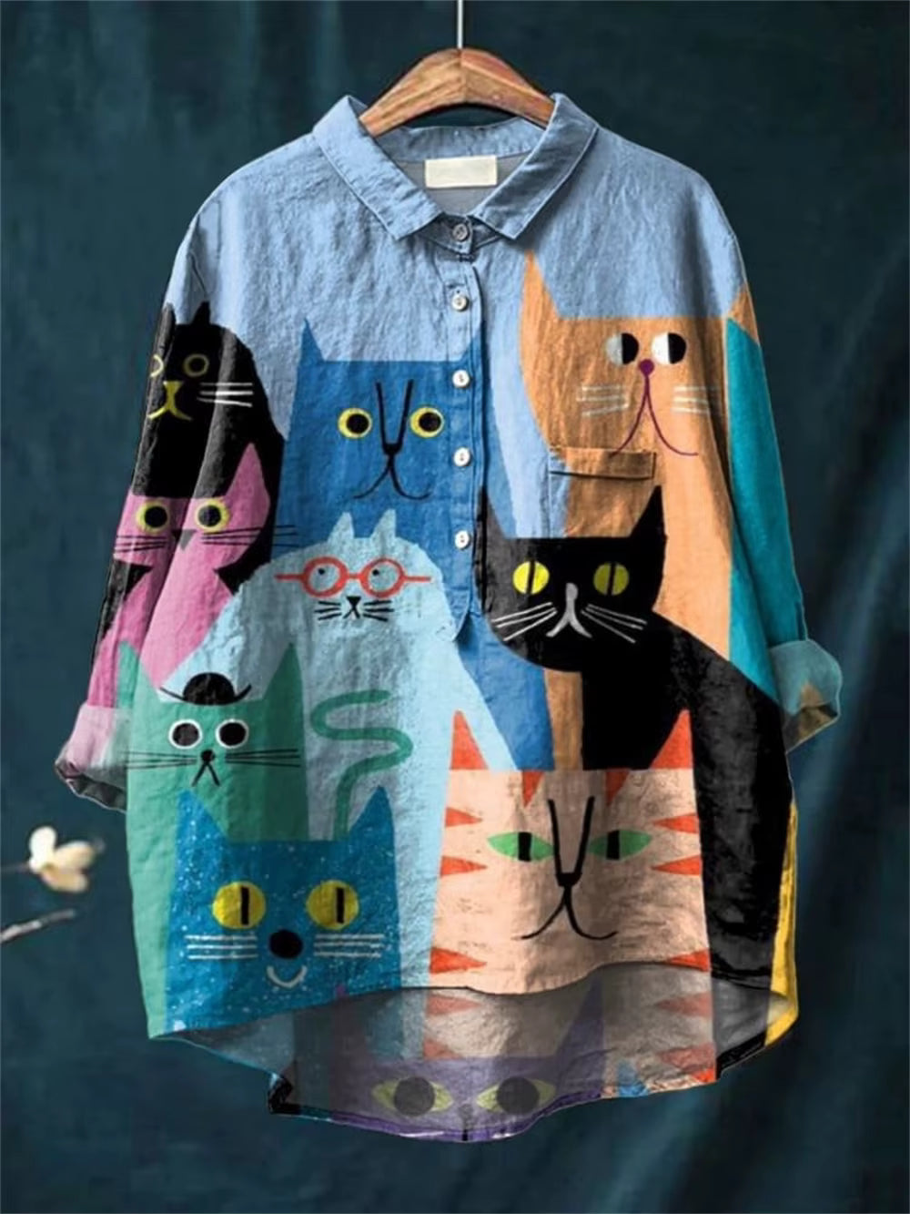 Aitana | Blouse Casual Féminine avec Imprimé Artistique de Chats