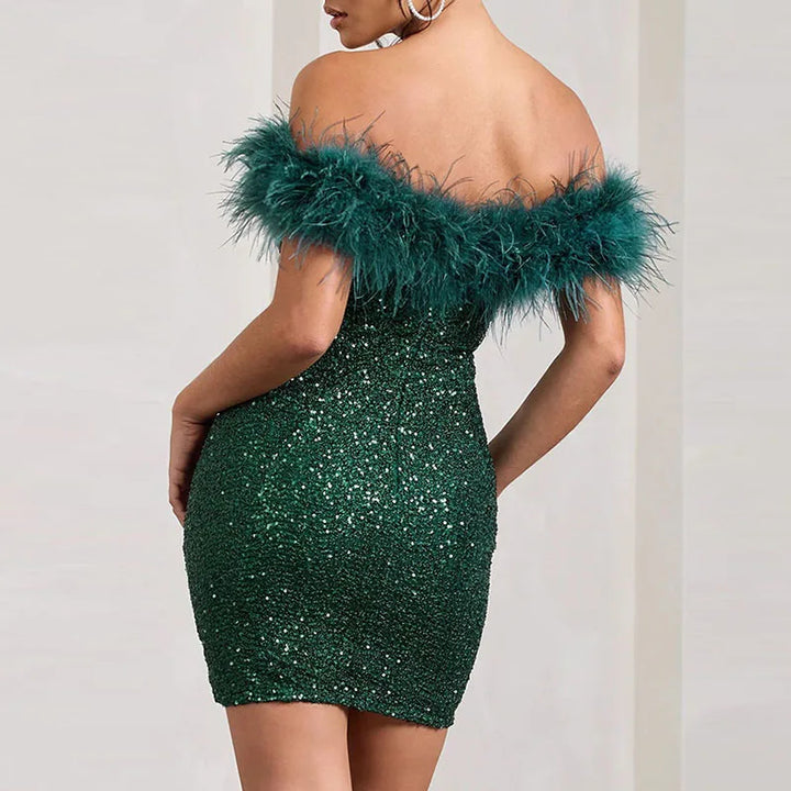 Rinna™ | Élégante robe en sequins off-shoulder