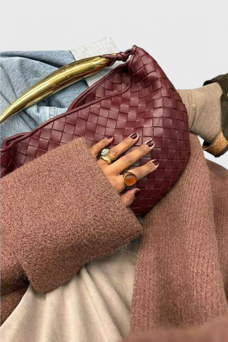 Gerda | Sac Woven avec Poignée Dorée
