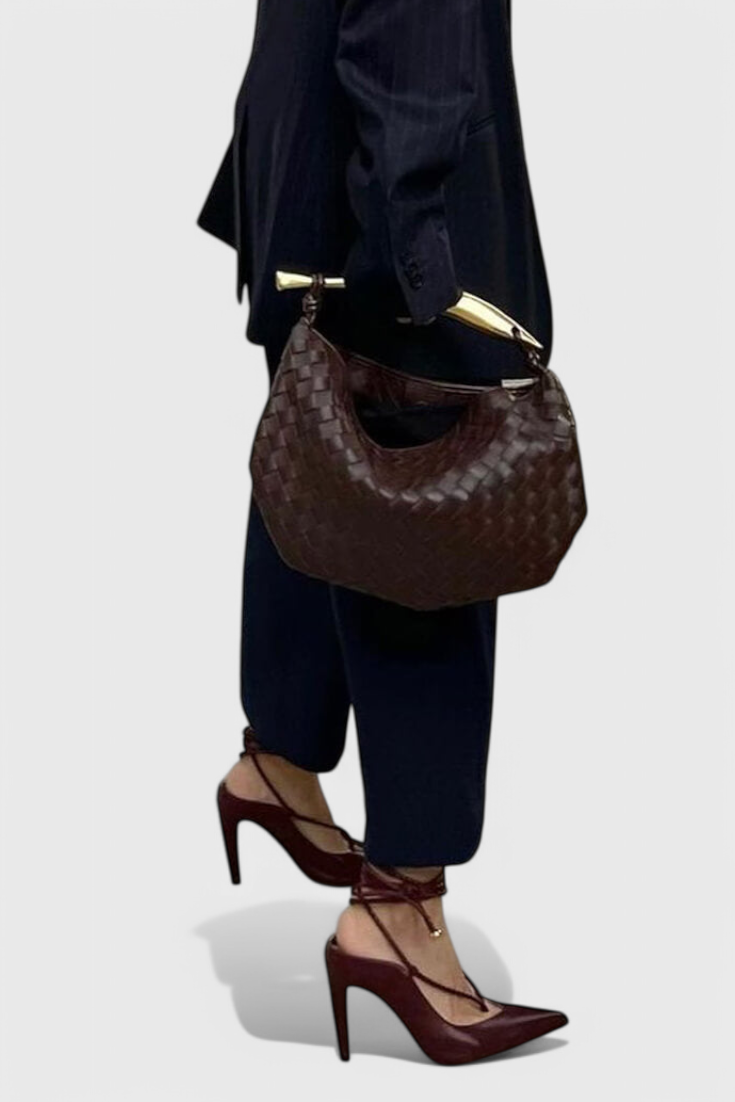 Gerda | Sac Woven avec Poignée Dorée