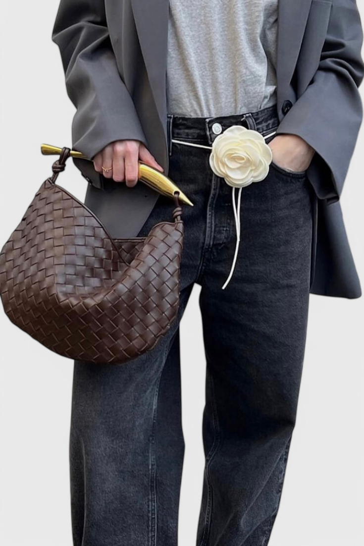 Gerda | Sac Woven avec Poignée Dorée