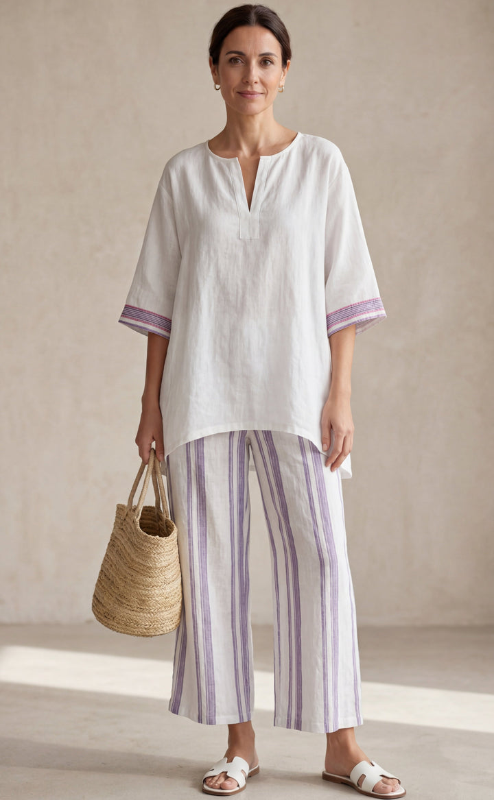 Allegra | T-shirt confortable et pantalons en bambou à rayures