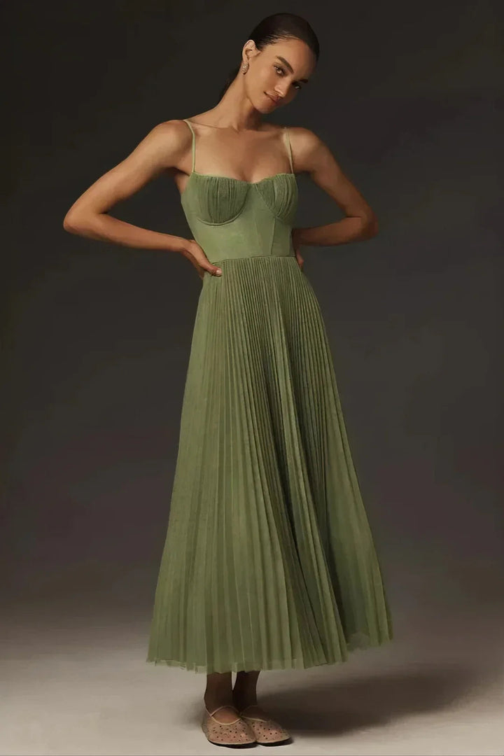 AMBER | ROBE EN TUL PLISSE AVEC DRAPÉ ASYMÉTRIQUE