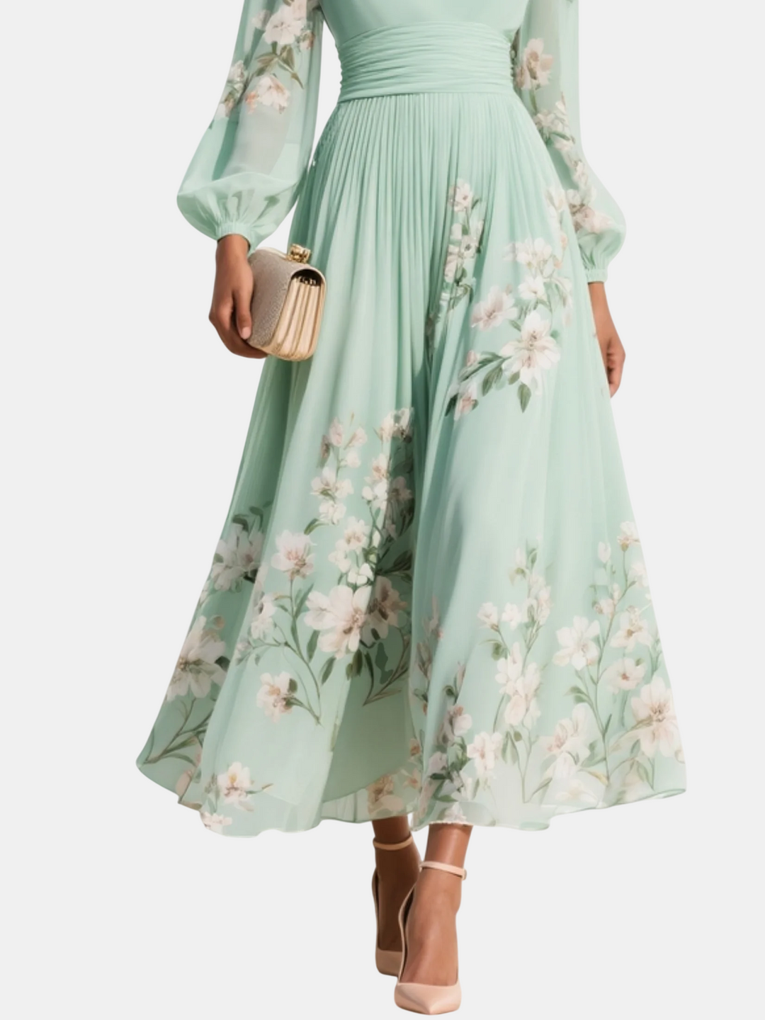 Alba | Robe Midi Florale avec Décolleté en V