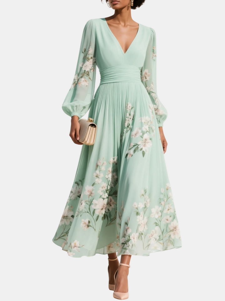 Alba | Robe Midi Florale avec Décolleté en V