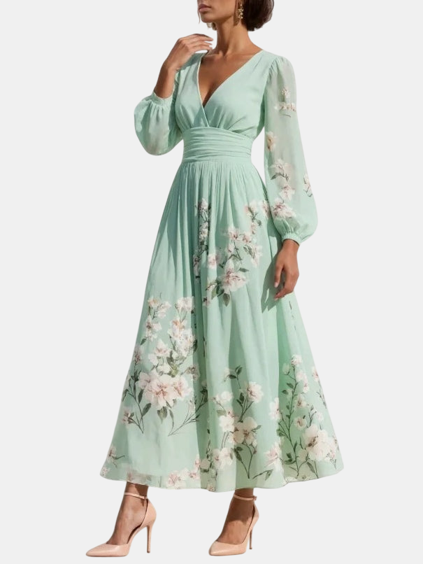 Alba | Robe Midi Fleurie avec Décolleté en V