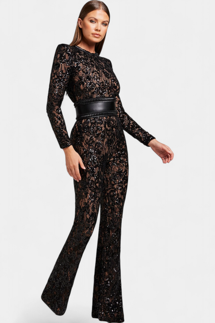 Jimena | Combinaison en Dentelle avec Paillettes et Ceinture