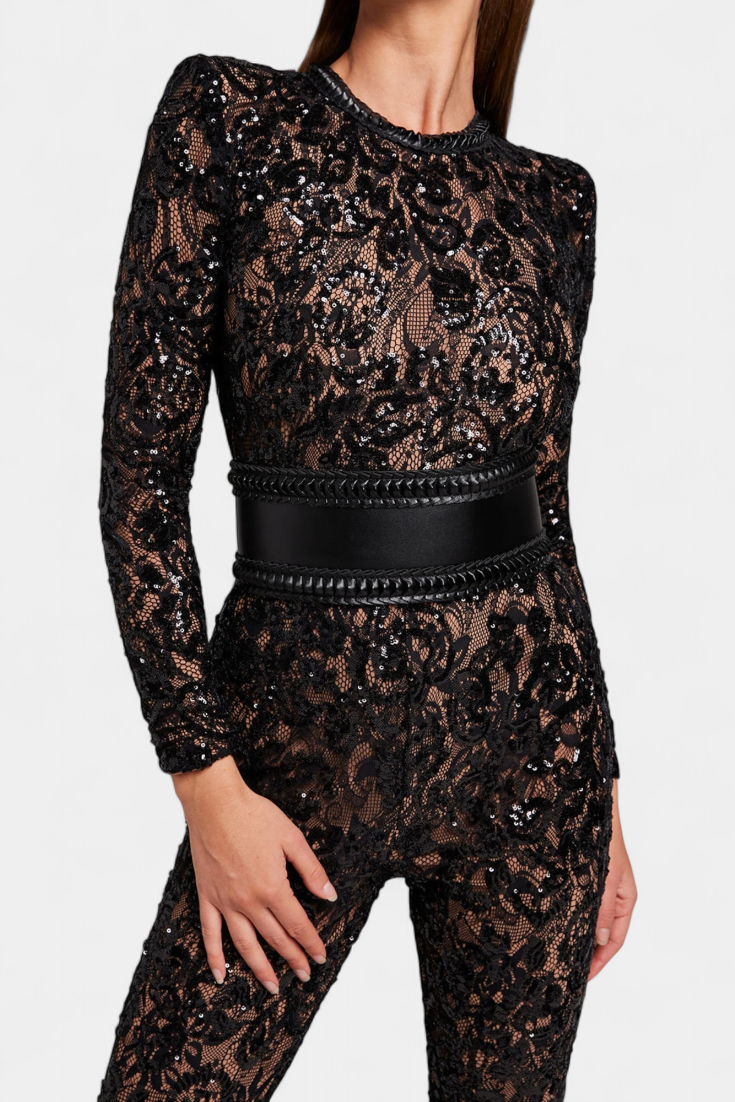 Jimena | Combinaison en Dentelle avec Paillettes et Ceinture