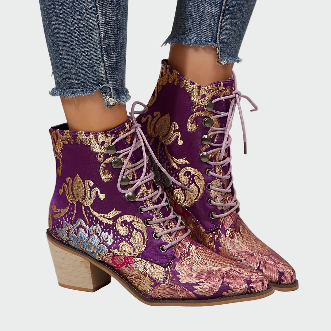 Sandra | Bottines en Cuir avec Fleurs Élégantes Éclatantes