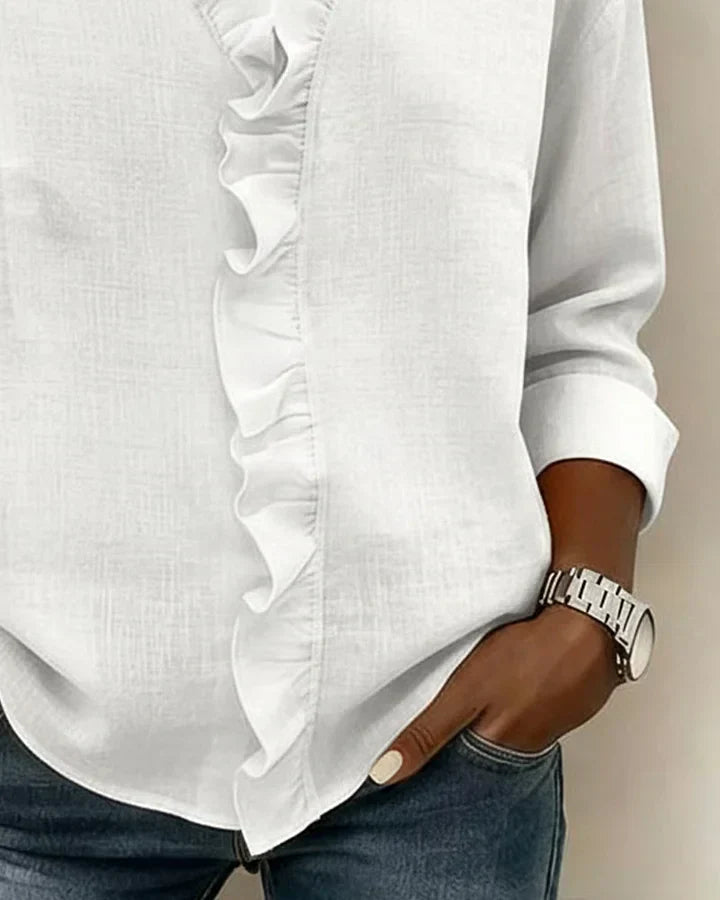 Inés | Blouse à Volants, Décolleté en V et Manches Longues