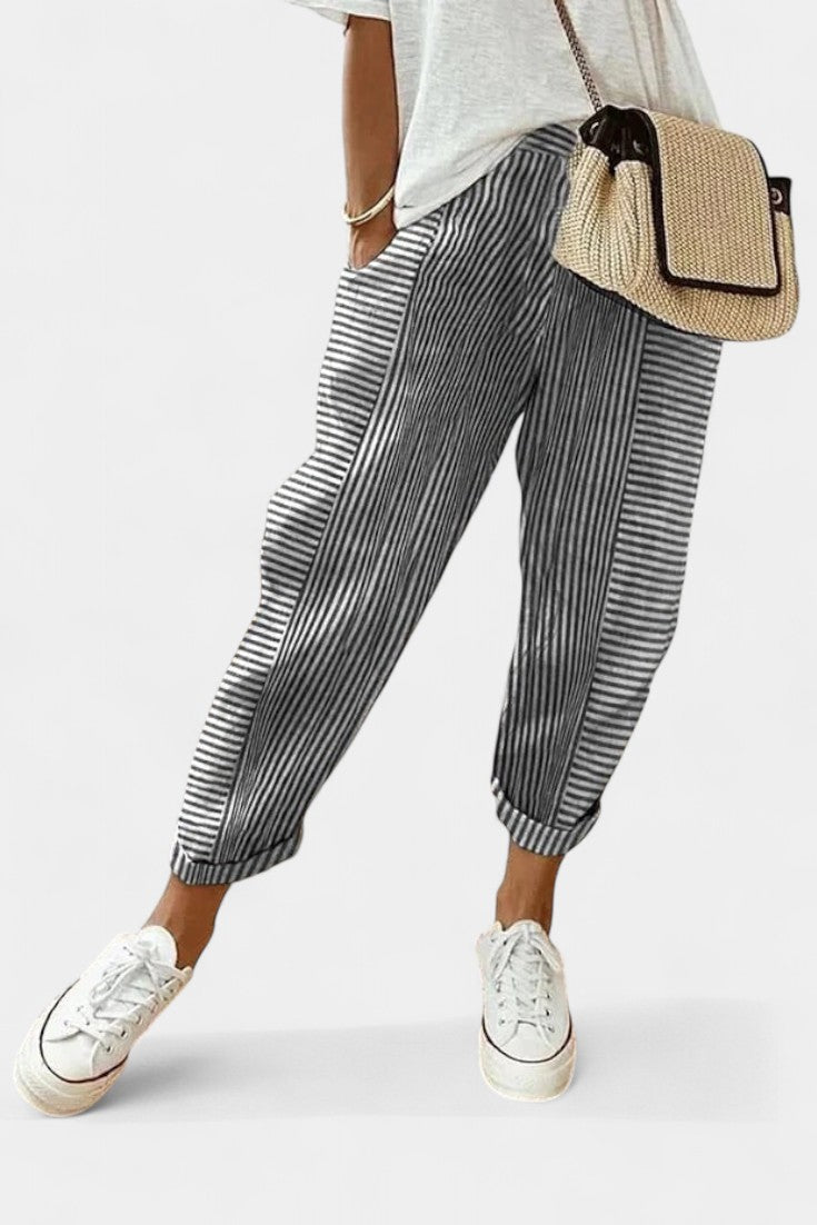 Alba | Pantalons en Mélange de Lin Rayés