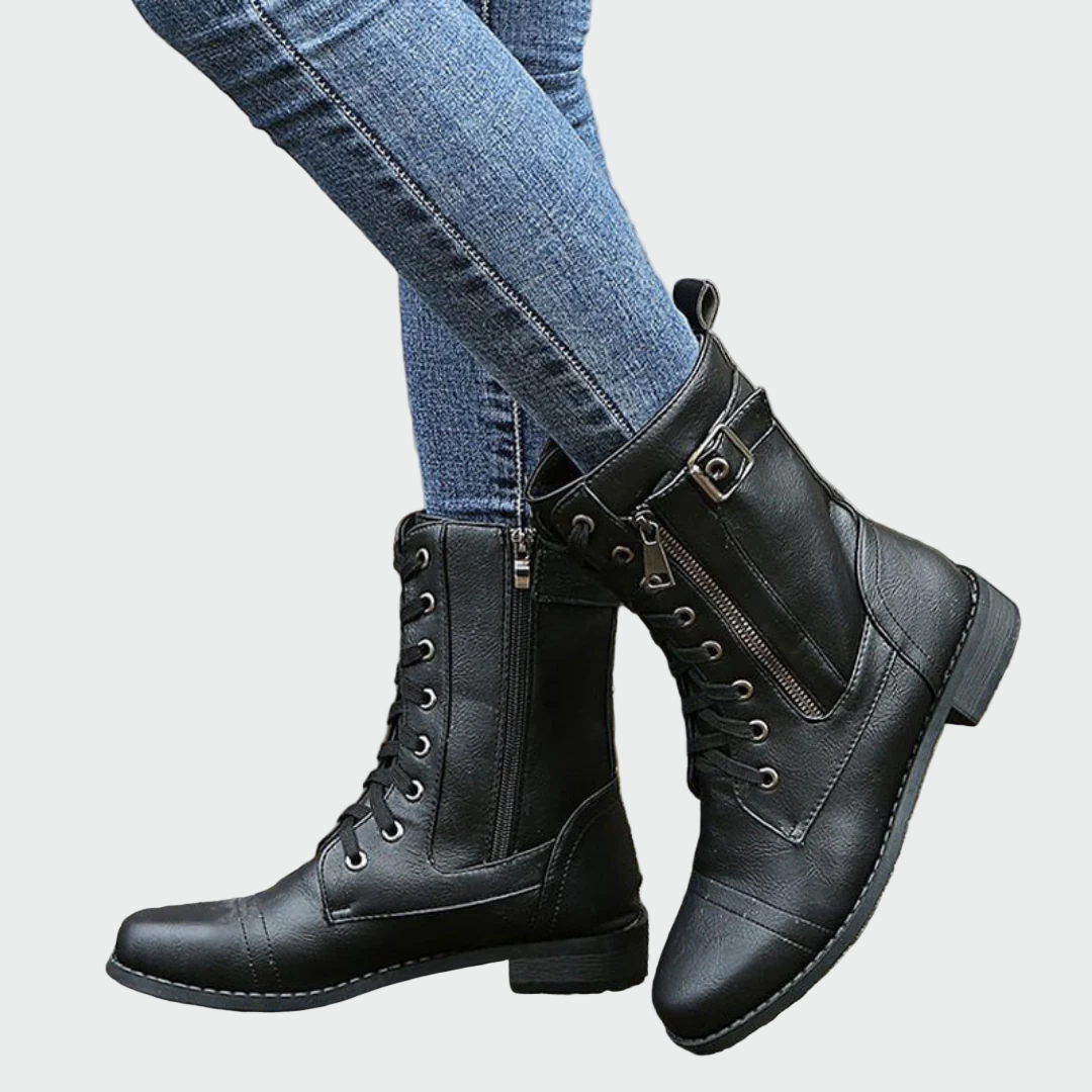 Patricia | Bottes Orthopédiques en Cuir Style Militaire pour Femme