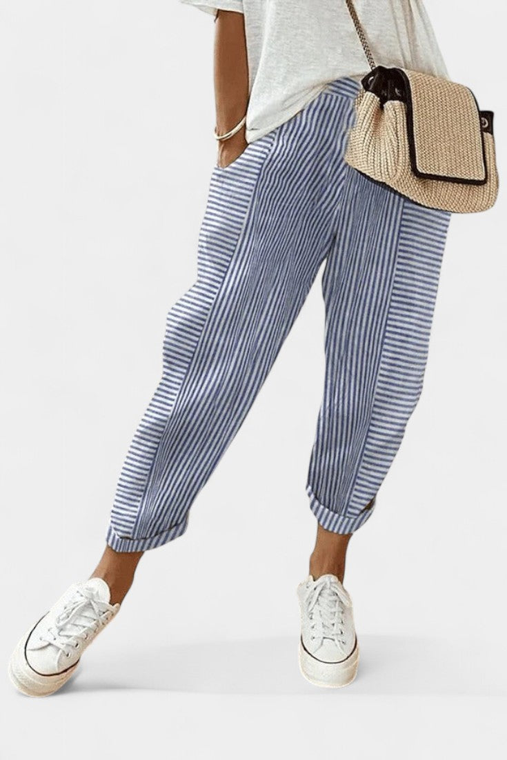 Alba | Pantalons en Mélange de Lin Rayés