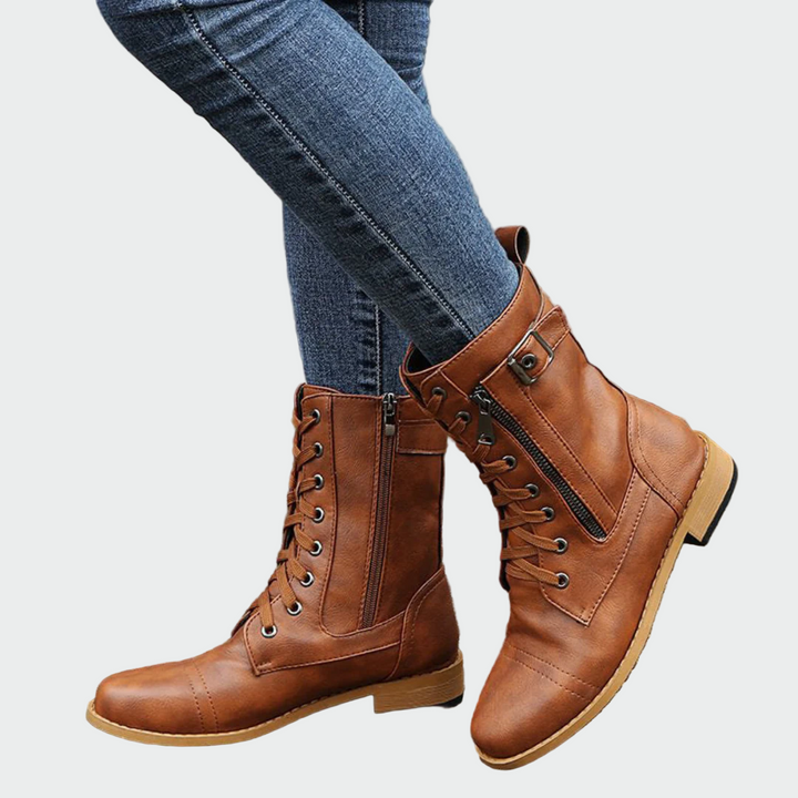 Patricia | Bottes Orthopédiques en Cuir Style Militaire pour Femme