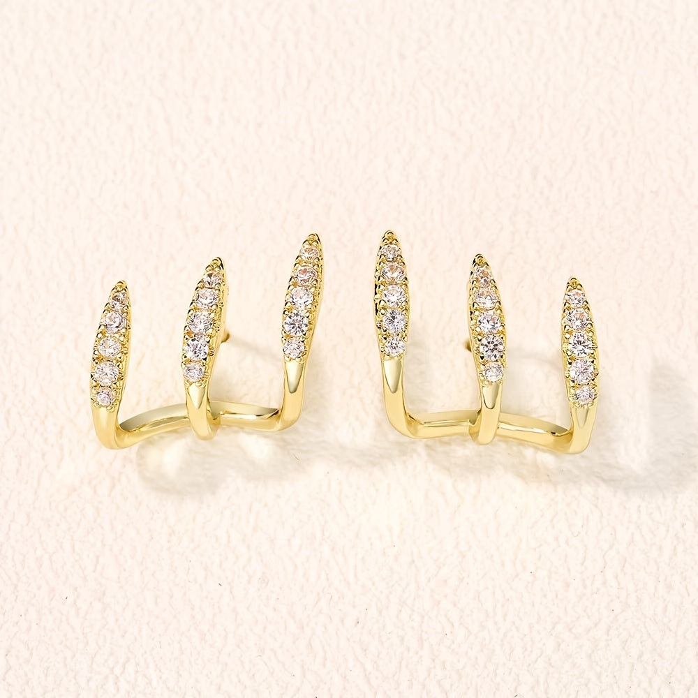 Boucles d'Oreilles Élégantes avec Trois Griffes et Strass