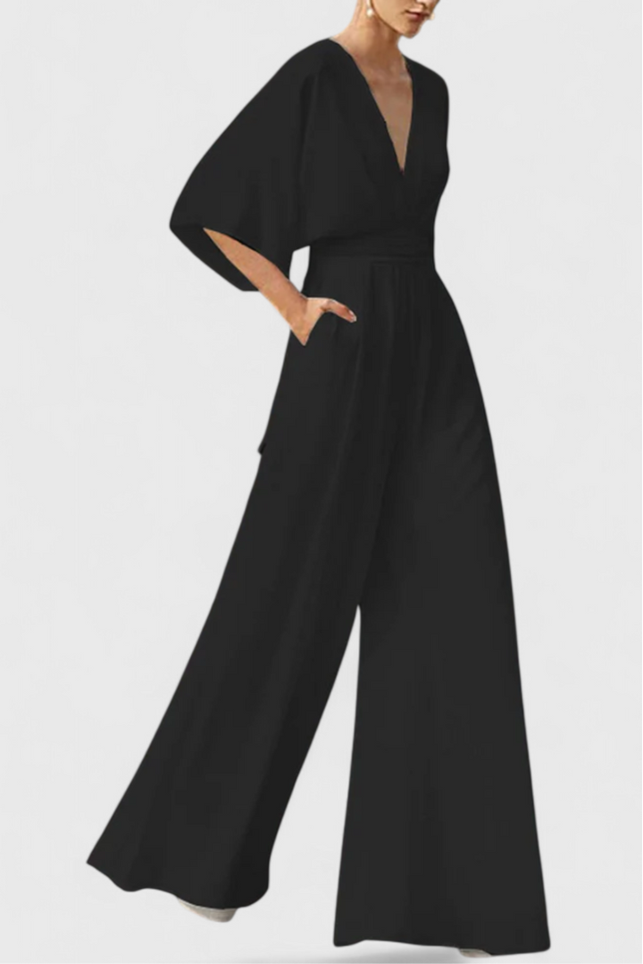 Isaura | Combinaison Longue Élégante avec Pantalon Large et Décolleté en V