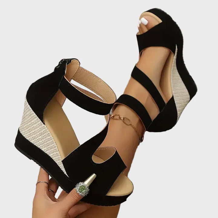 Calvina | Sandales à Talons Noires avec Bride de Cheville