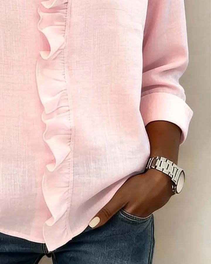 Inés | Blouse à Volants, Décolleté en V et Manches Longues