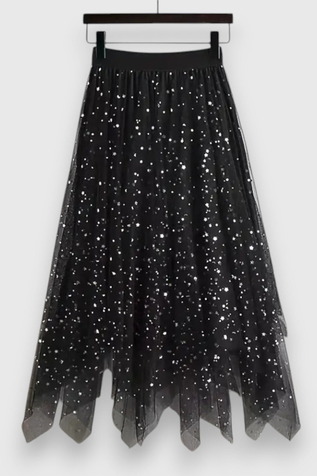 Colette | Jupe à Paillettes avec Ourlet Froncé et Taille Haute