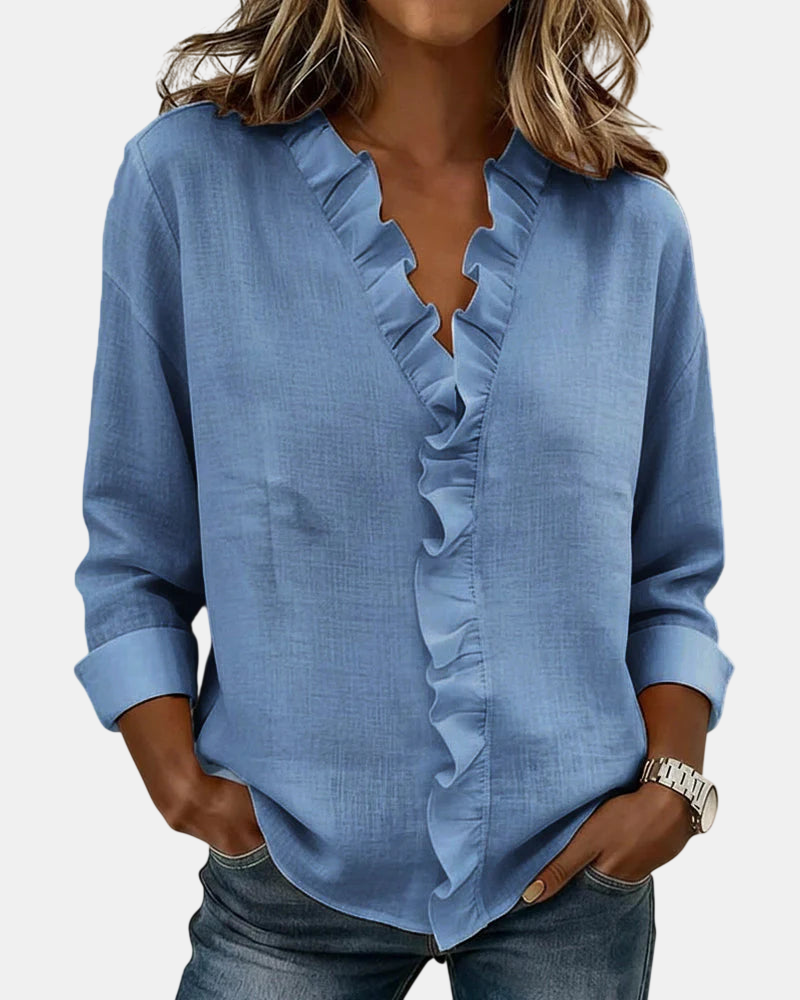 Inés | Blouse à Volants, Décolleté en V et Manches Longues