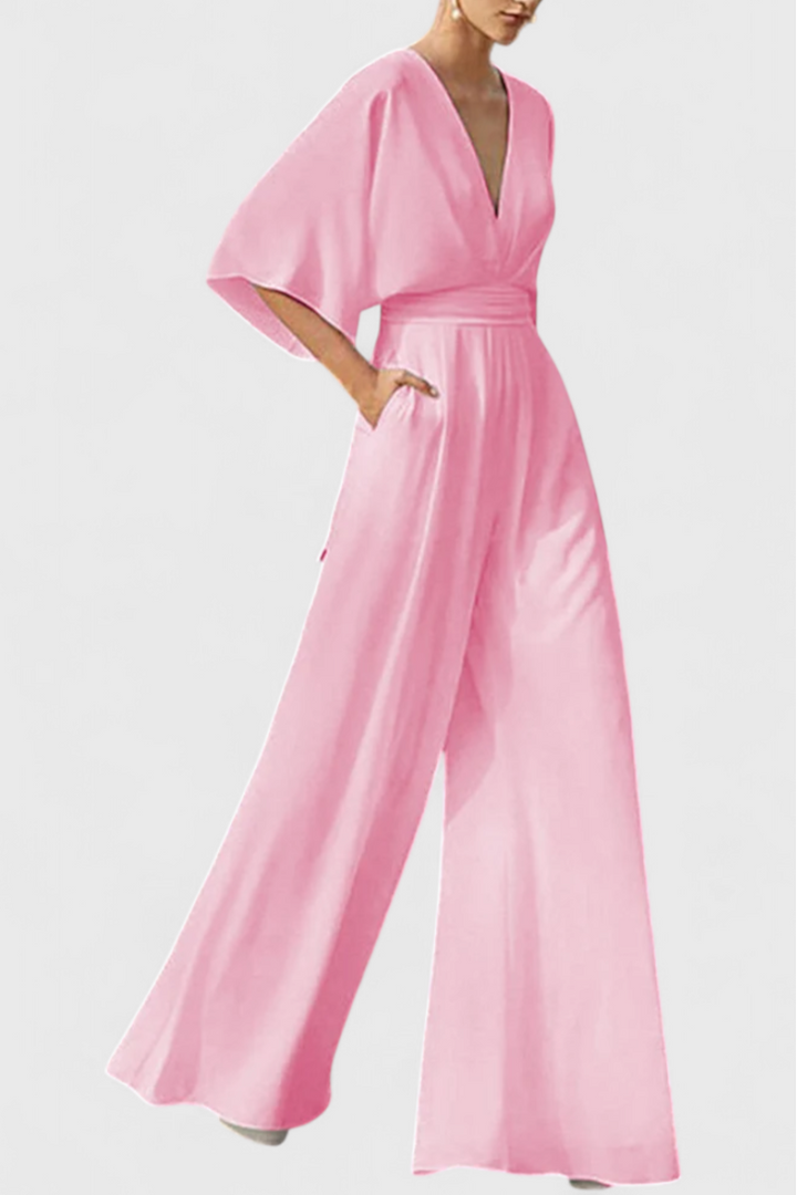 Isaura | Combinaison Longue Élégante avec Pantalon Large et Décolleté en V