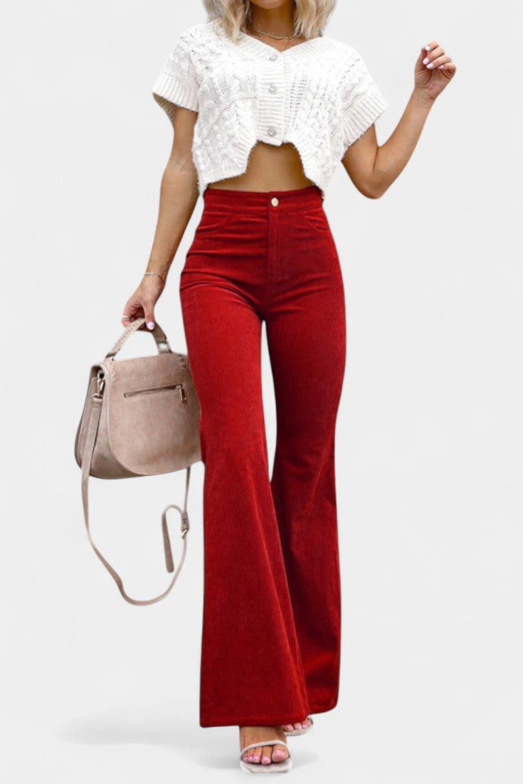 Kiara | Pantalons en Velours à Taille Haute et Jambes Larges