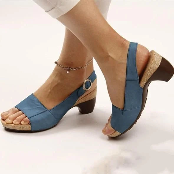 Vera | Sandales à Talon Bas Slingback avec Bout Ouvert et Boucle