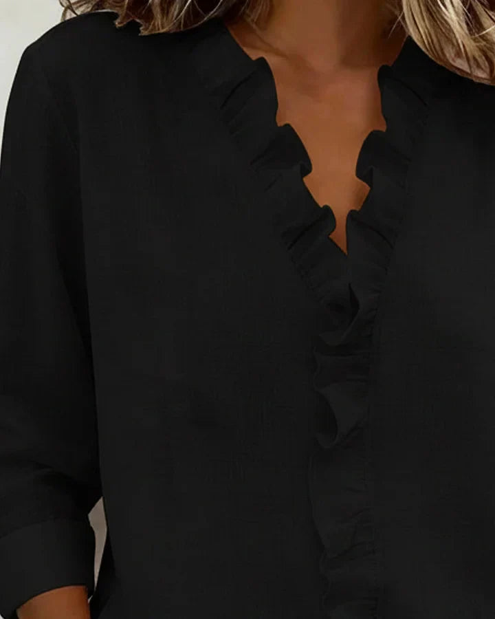 Inés | Blouse à Volants, Décolleté en V et Manches Longues