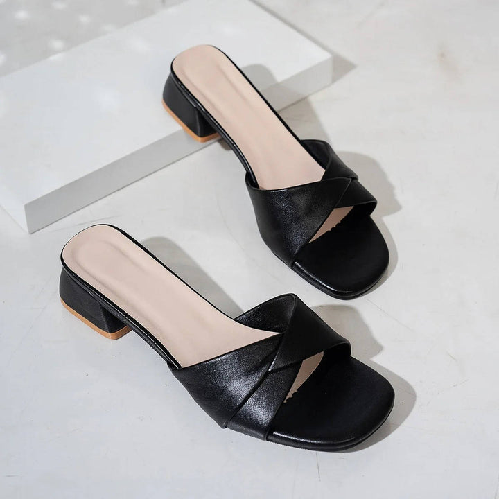 Ava | Sandales Mule à Talon Bas avec Sangle Torsadée