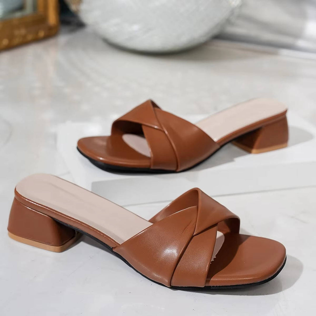 Ava | Sandales Mule à Talon Bas avec Sangle Torsadée