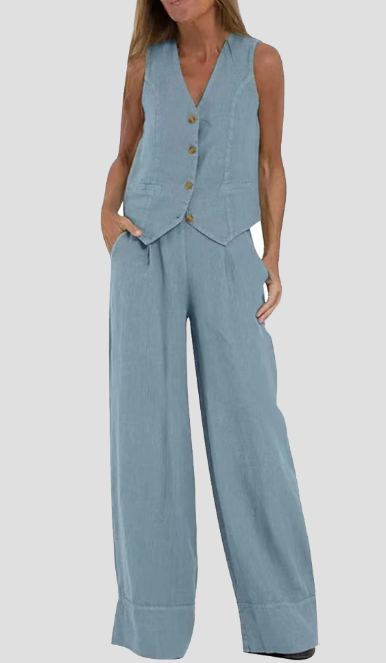 Aira | Ensemble élégant de deux pièces avec gilet et pantalon à jambes larges