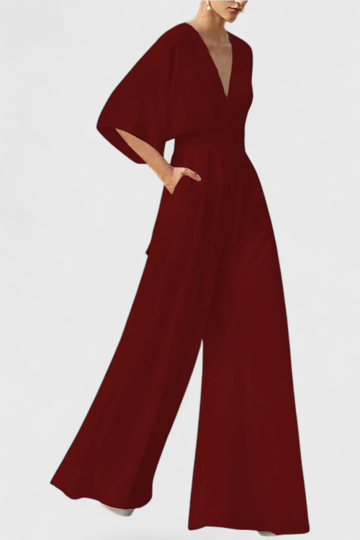Isaura | Combinaison Longue Élégante avec Pantalon Large et Décolleté en V