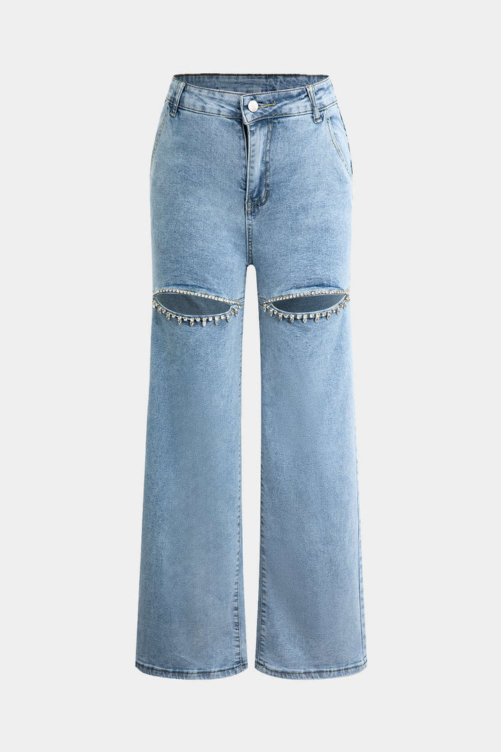 Evian | Jeans Ripped Straight-Leg avec Rhinestones