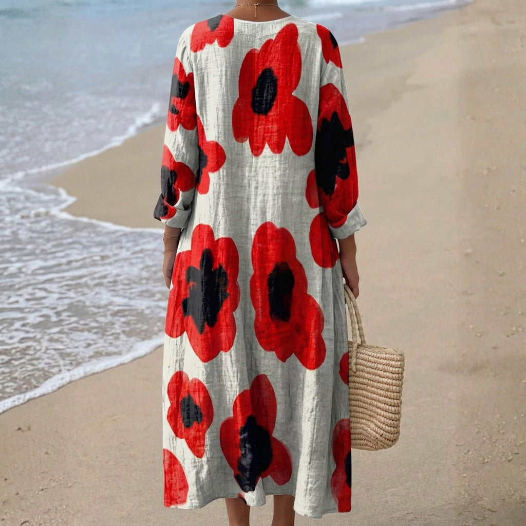Elva - Robe Maxi Fleurie en Rouge