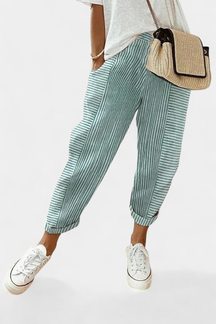 Alba | Pantalons en Mélange de Lin Rayés