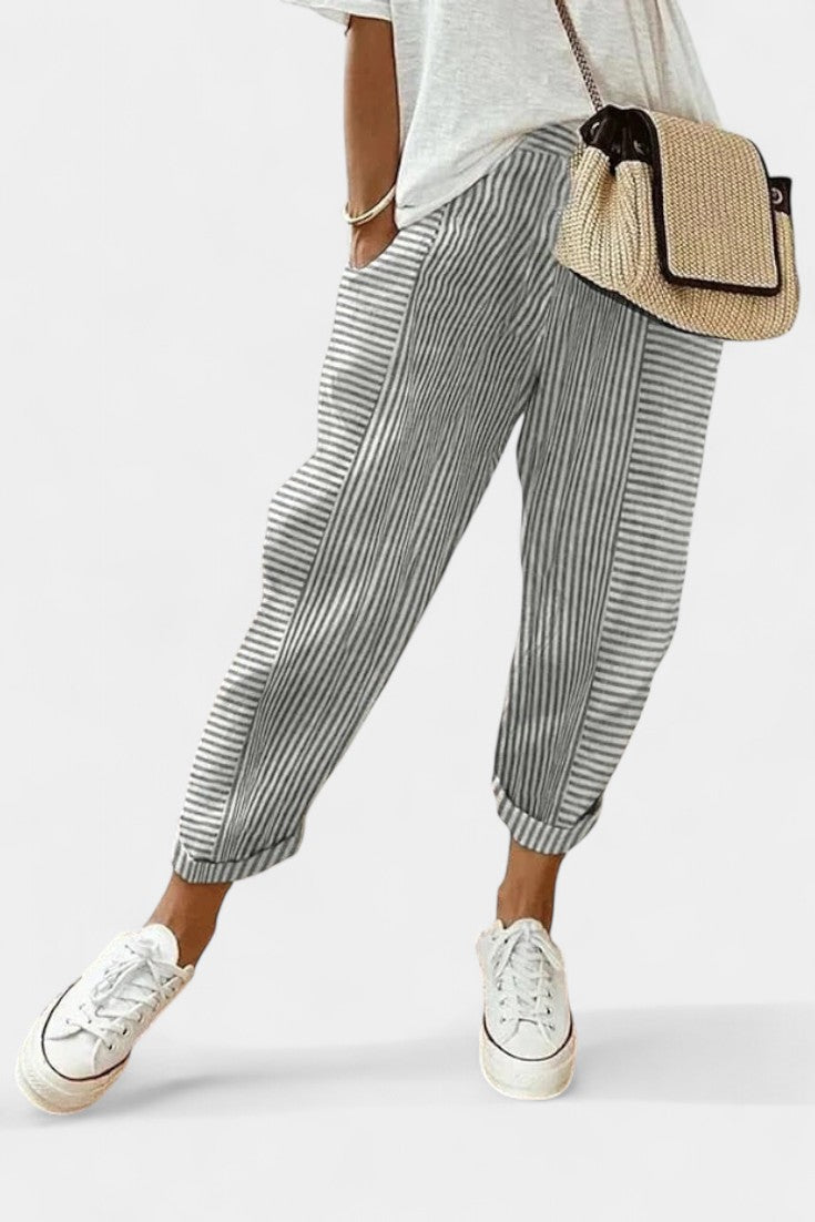 Alba | Pantalons en Mélange de Lin Rayés