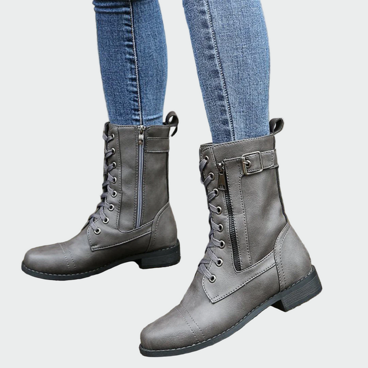 Patricia | Bottes Orthopédiques en Cuir Style Militaire pour Femme