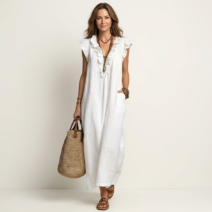 Josette | Robe Maxi avec Décolleté en V et Volants