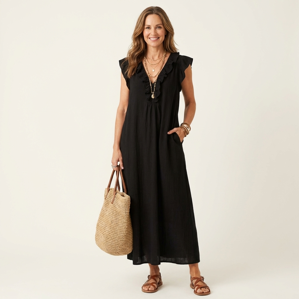 Josette | Robe Maxi avec Décolleté en V et Volants